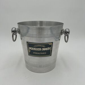 Rare PERRIER JOUET CHAMPAGNE Metal Ice Bucket Knob & Ring Handles France Vintage